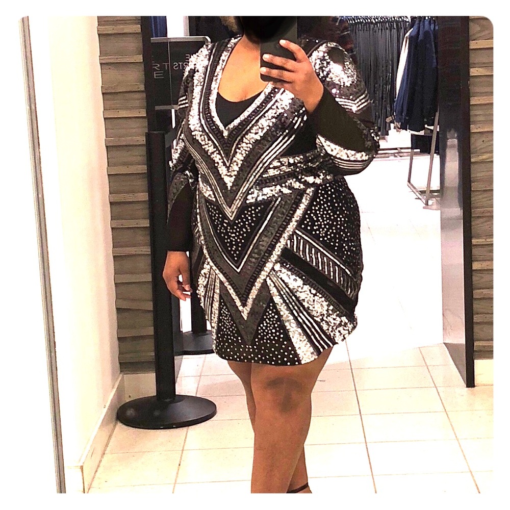 Black and silver sequined cocktail dress